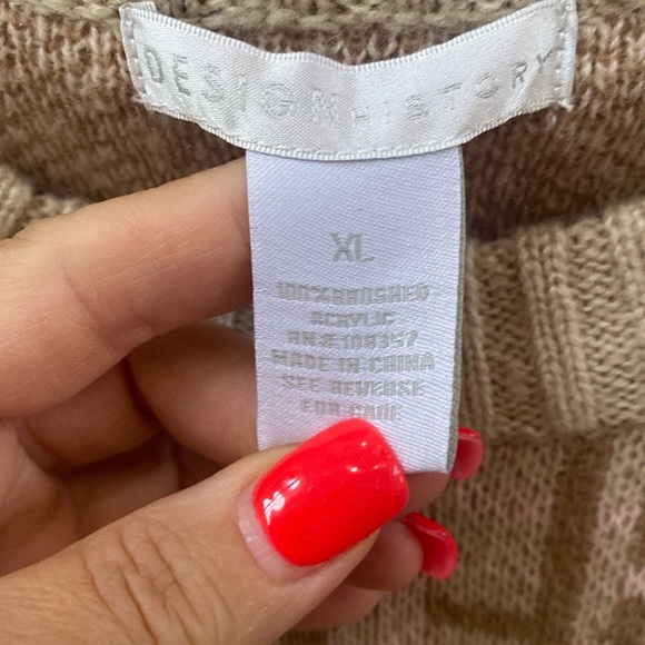 NWT Beige tan pink brown Plaid Crew Neck Scoop Neck Sweater XL by Design History - Picture 5 of 6